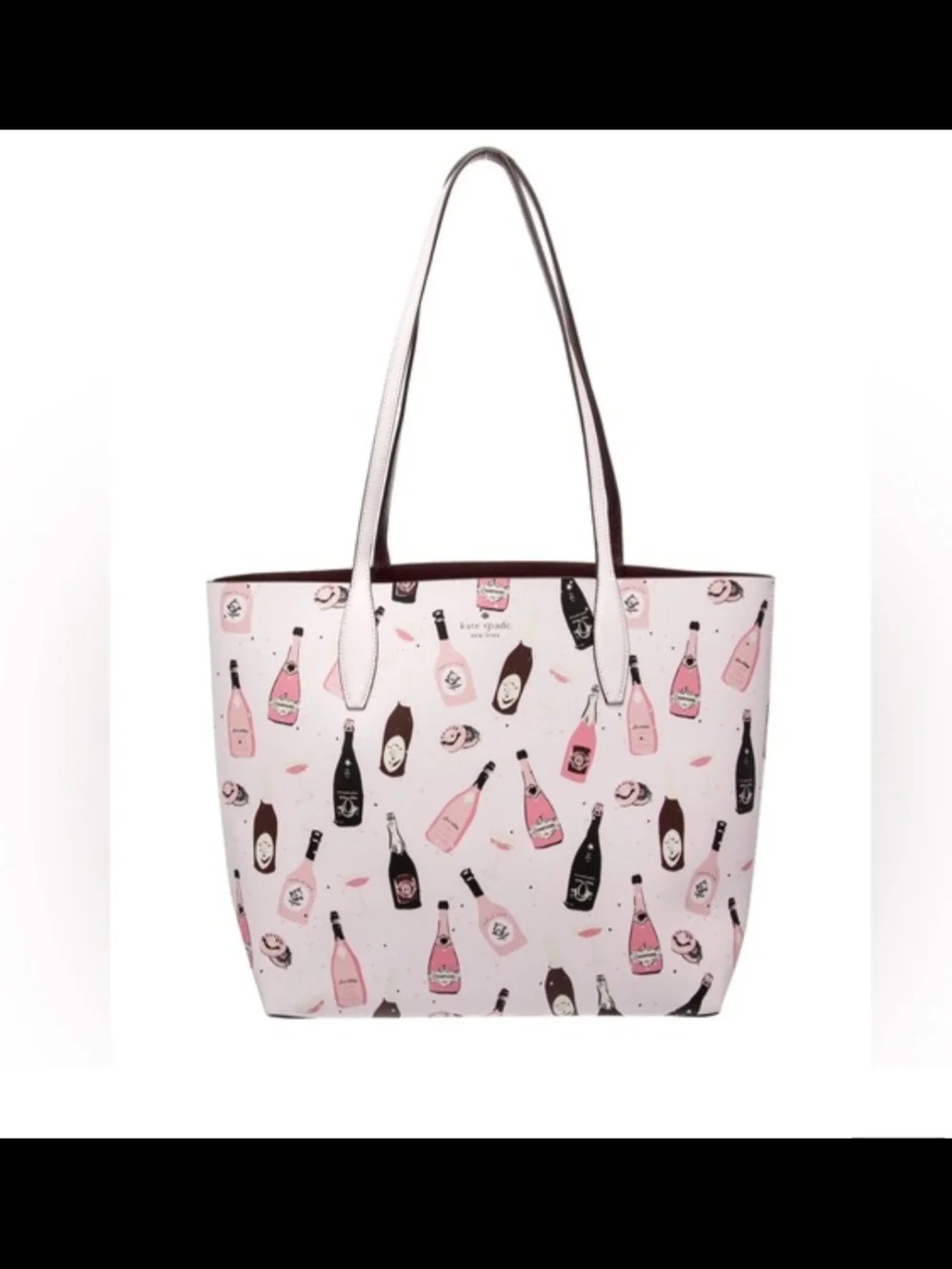 kate spade Pink Champagne Print Reversible Tote Bag with Burgundy Pouch